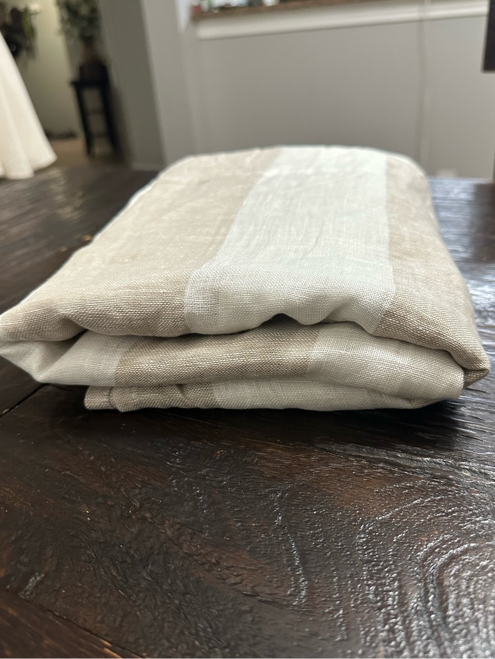 Pottery Barn Beige and Cream Striped Linen Curtain panel 50 x 96“